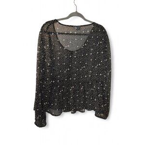 JDY Black Sheer Blouse Star Print Long Sleeve Size 42 EU (US 12)